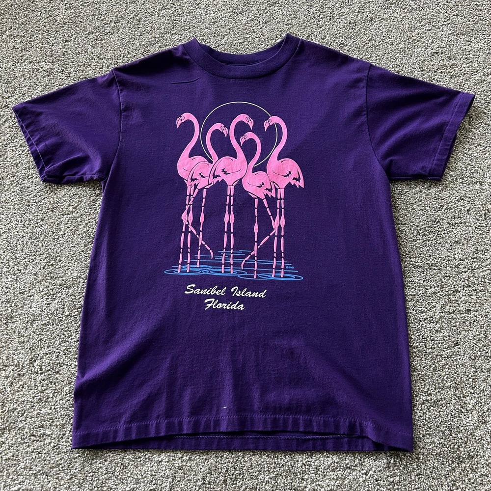 Vintage Sanibel Island Flamingos Shirt Mens Large Purple Sunshine Apparel Tee